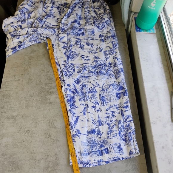 Joie Linen Wide Leg Belted Pants White Blue Tropical Beachy Coastal Size XL - Picture 12 of 14